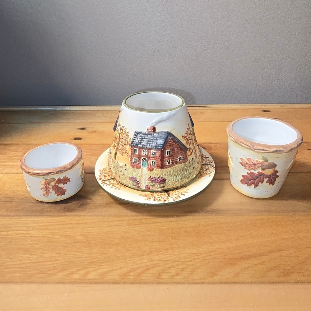 Yankee Candle Company Harvest Village Ceramic Shade Tray Holders Set 4pc Fall